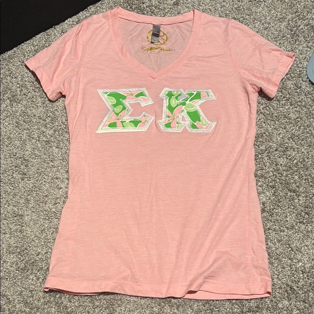 Sigma Kappa Sorority Letters Top Pink Green sparkle floral size small